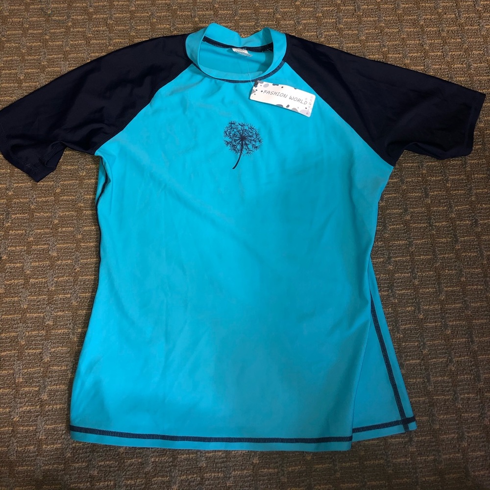Fashion World teal and navy swim top size M